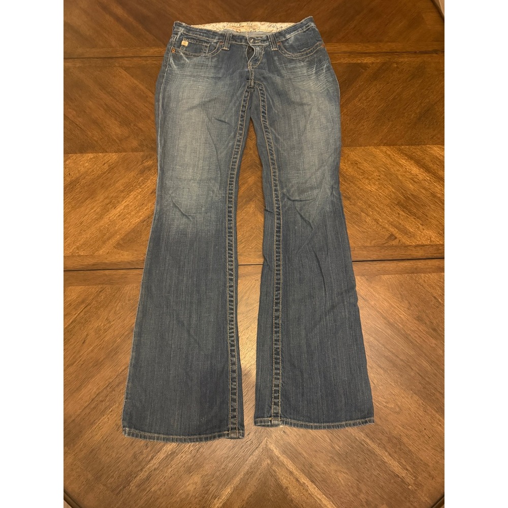 Big Star Casey K Low Rise Bootcut Jeans 29XL Medium Wash Distressed Thick Stitch